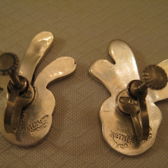 925 STERLING Abalone Mexican Earrings 1980s New - Picture 8 of 8